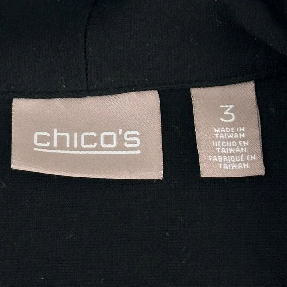 Chicos Jacket Womens‎ 3 (XL) Black White Stripe Open Front Knit Stretch Casual